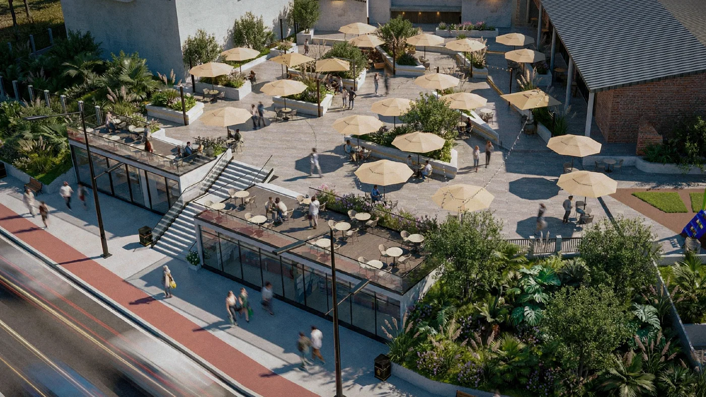 Community plaza — daytime aerial