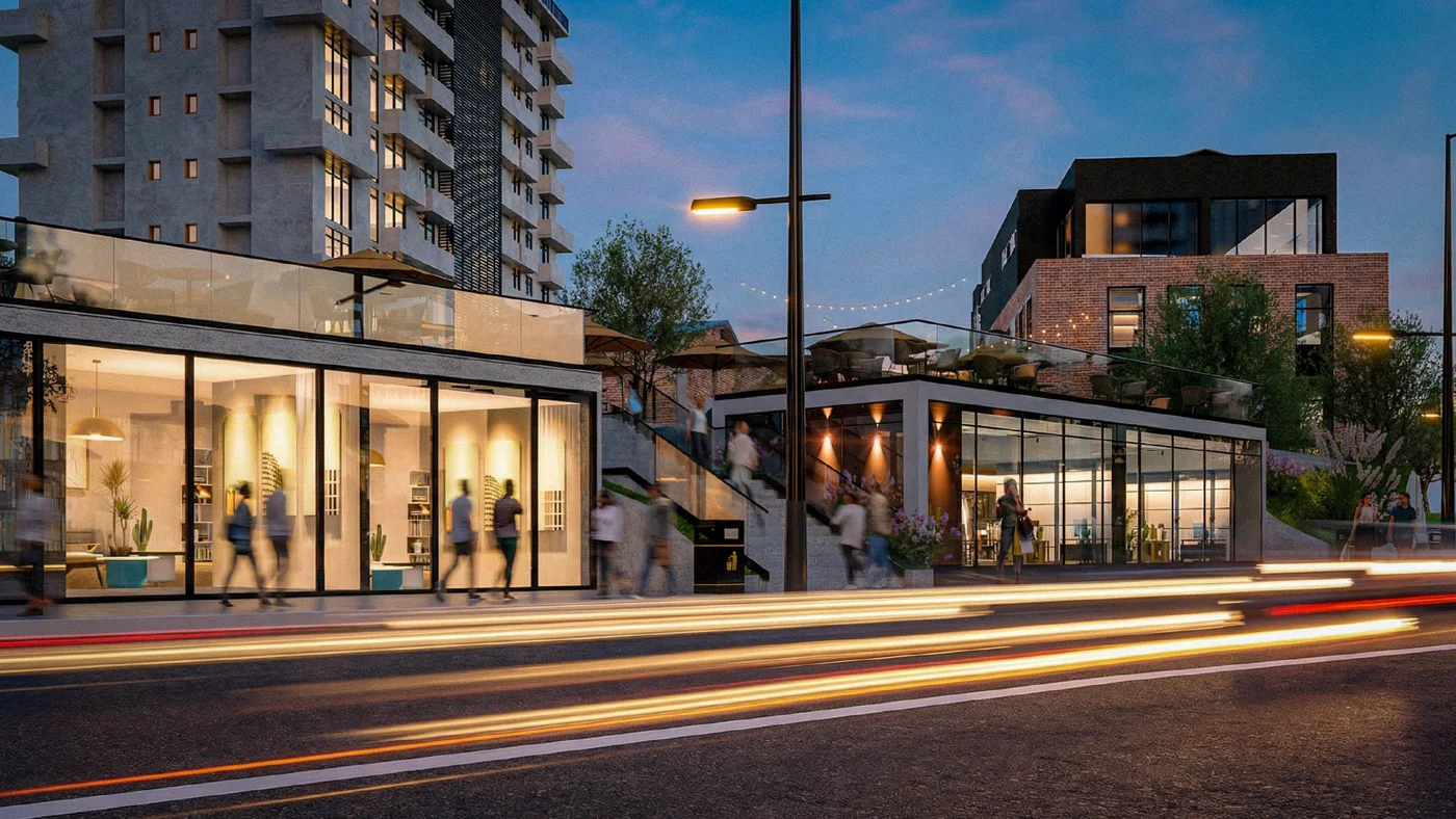Retail frontage — evening